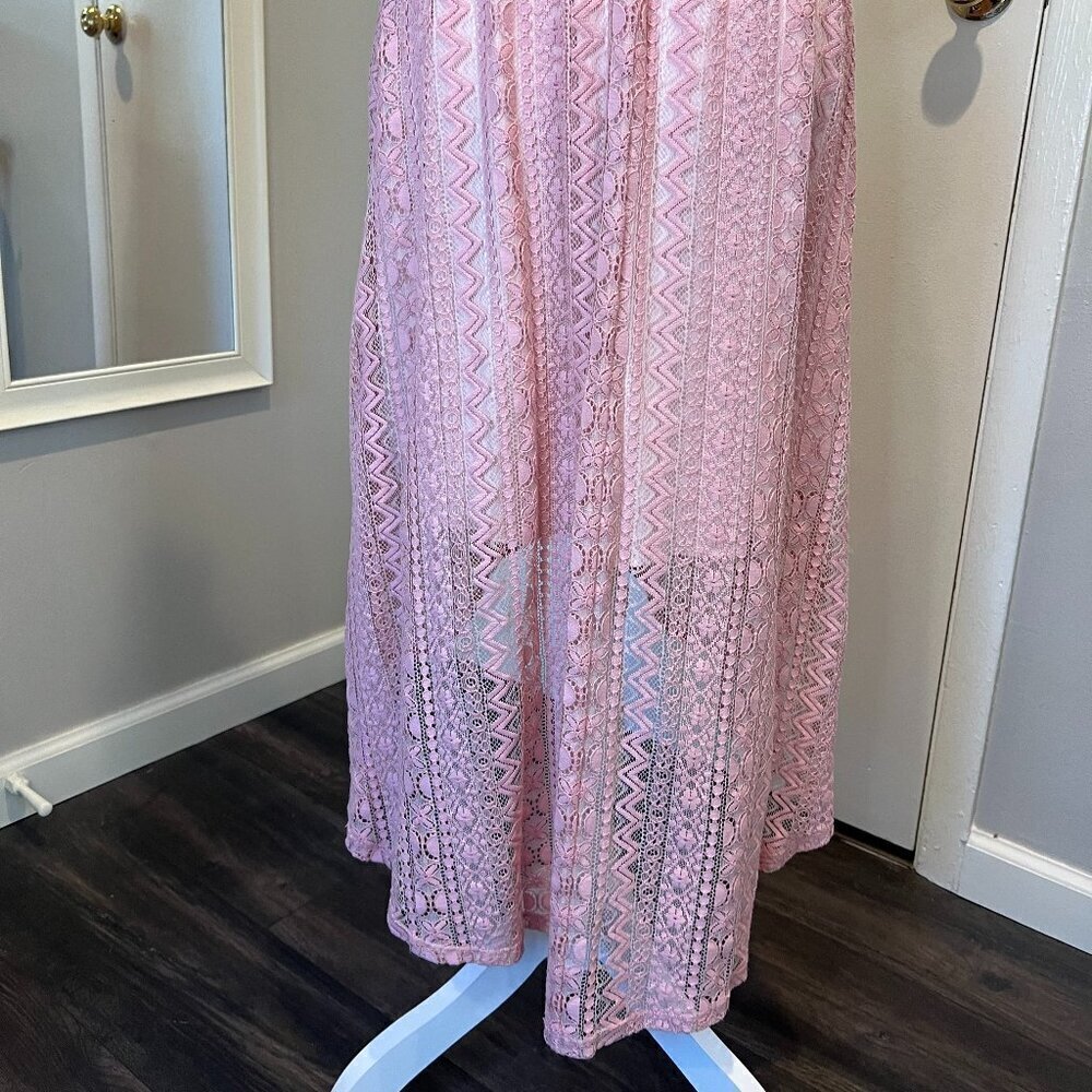 Aqua Pink Lace Hi Low Faux Wrap Dress, Size Small - Picture 14 of 16